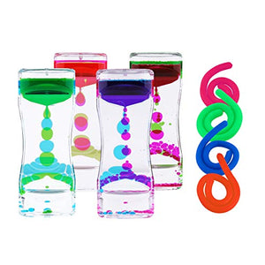 Liquid Motion Bubbler Sensory Toys – 8 Pc Set Bundle Stretchy String Fidget Toys Timer Stress Relief Anxiety Relief Great for Toddler, Children, Kids, Adults, Seniors, Autism Hyperactivity Relaxation