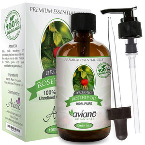 100% PURE ROSEHIP SEED OIL, Organic | HUGE 4oz Bottle | Reduce Acne Scars | Therapeutic Grade Essential Oil For Face, Skin, hair & Nails | Extra Virgin Cold-Pressed By Aviano Botanicals