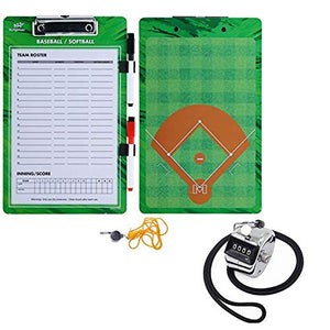 Baseball Coach Clipboard with Hand Pitch Tally Counter - Softball Double Sided Lineup Coach Whiteboard Bundled with Whistle and Clipboard Markers- Coaching Equipment for Pitch Counting and Tactics