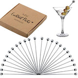 Cocktail Picks Stainless Steel Toothpicks – 4 inch 24 Pack Martini Picks Reusable Fancy Metal Drink Skewers Garnish Swords Sticks for Martini Olives Appetizers Bloody Mary Brandied