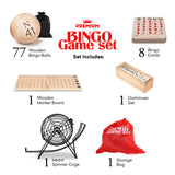 Professional Deluxe Bingo Game Set – Bundle with Dominoes Set - Bingo Cage, Balls, Cards, Storage Bag for Kids, Adults, Family Games
