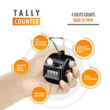 Hand Pitch Tally Counter Clicker –2 Pack Black Handheld People Lap Counter Clickers with 2 Lanyard and 2 Carabiners– Manual Mechanical 4 Digit Number Finger Ring Click for Umpire Baseball Golf Sports