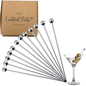 Cocktail Picks Stainless Steel Toothpicks – 4 inch 12 Pack Martini Picks Reusable Fancy Metal Drink Skewers Garnish Swords Sticks for Martini Olives Appetizers Bloody Mary Brandied